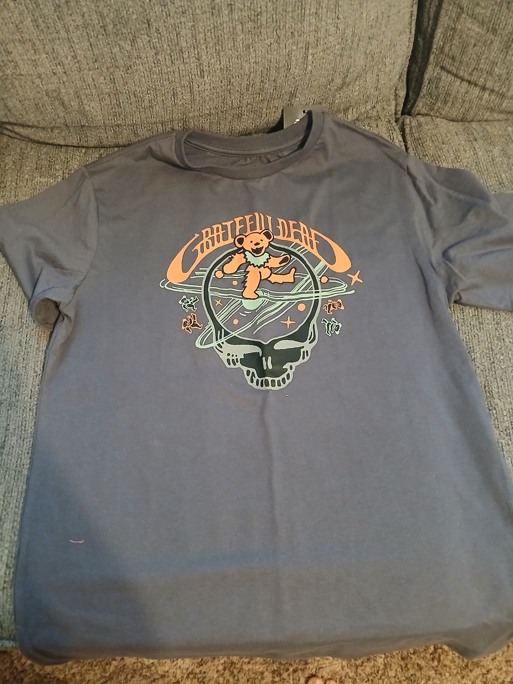 Grateful Dead Short Sleeve Tee in Slate Blue with Orange and Mint Graphic